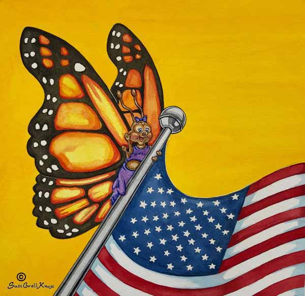 Mindy on Flag Illustrations art by Susi