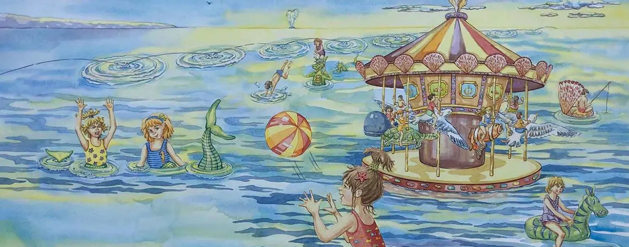 A Painting Featuring A Merry-Go-Round and Mermaids