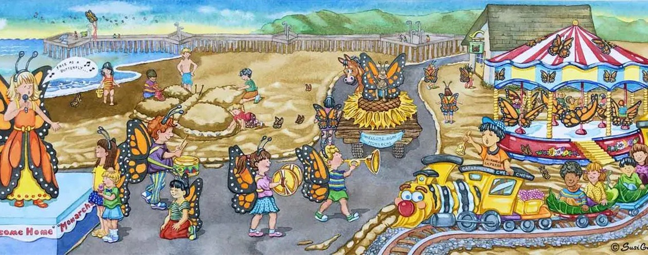 A Painting Featuring A Fair at the Beach